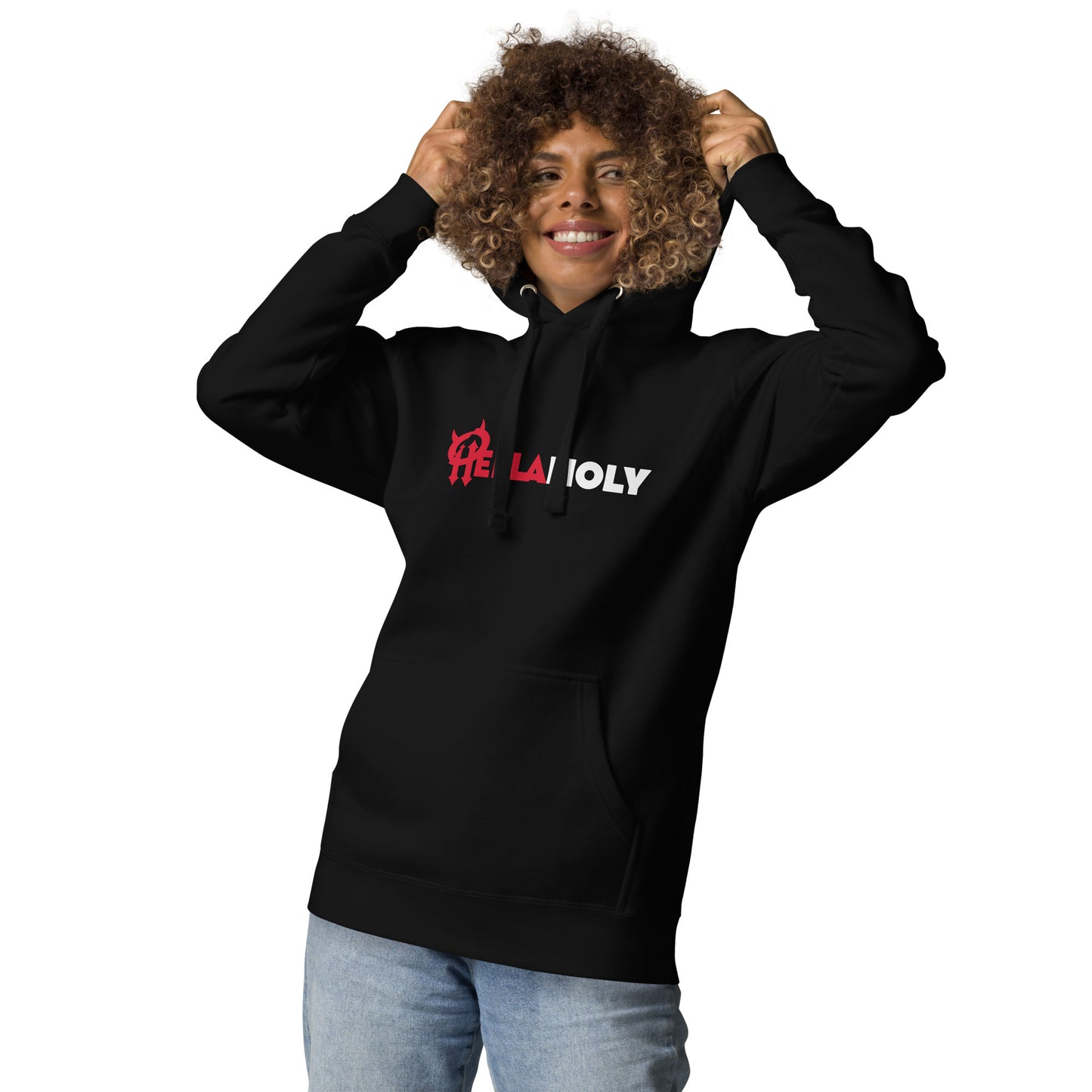 Unisex Hoodie : HellaHoly Logo 02 - Red & White print