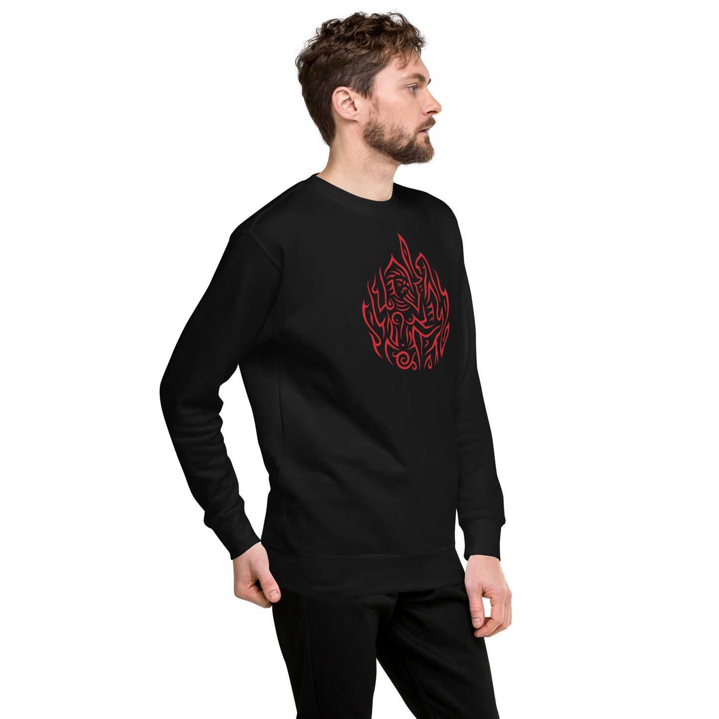 Unisex Premium Sweatshirt : Drop o' Fire - Black w Red print